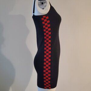Blue Blush Black Bodycon Black Sleeveless Dress with Checkered Sides Size L